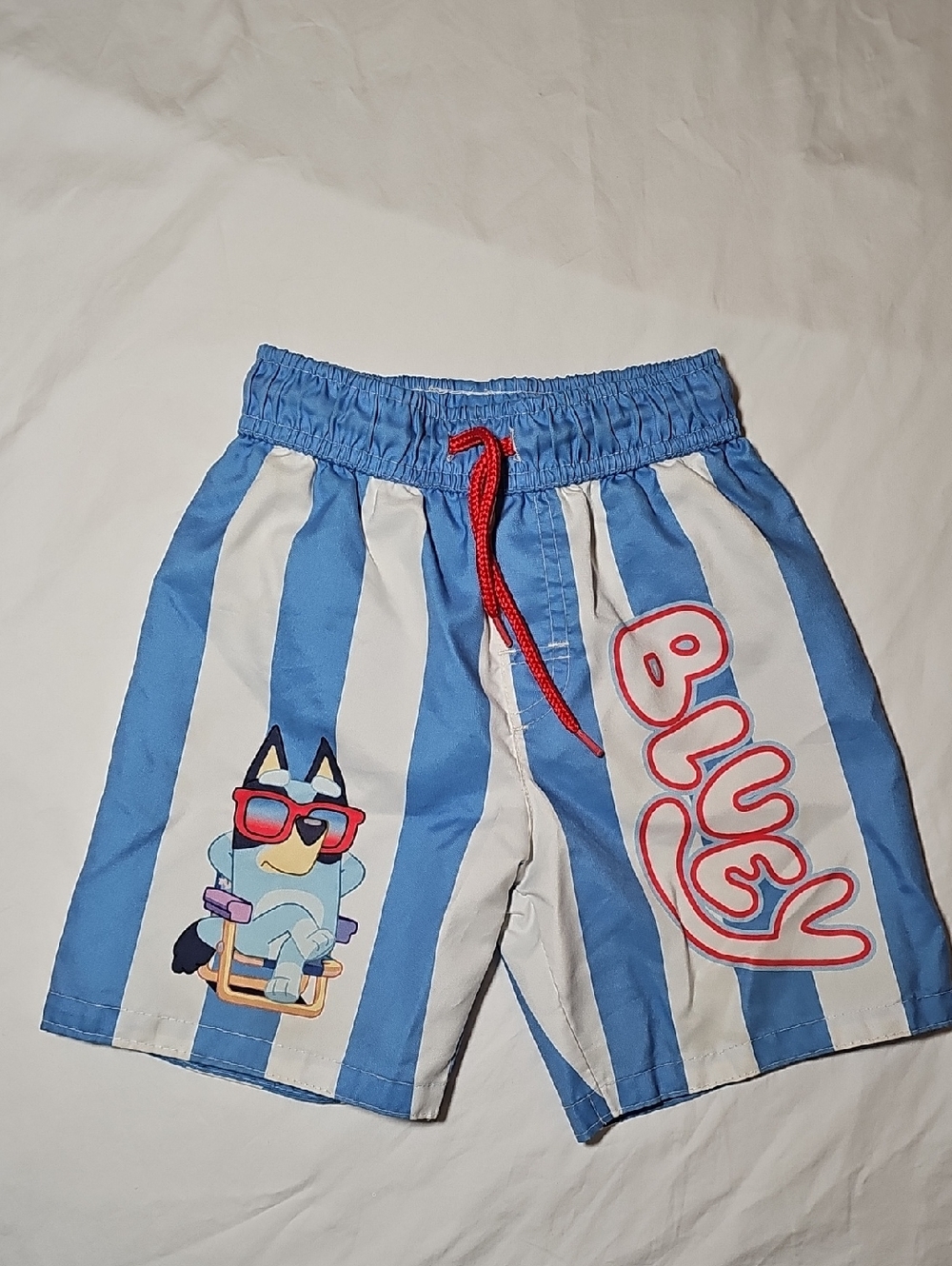 Target Blue & White Striped Kids Swim Shorts with Red Drawstring